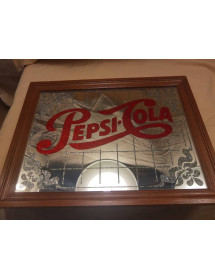 Affiche publicitaire Pespi-Cola en miroir cadre bois