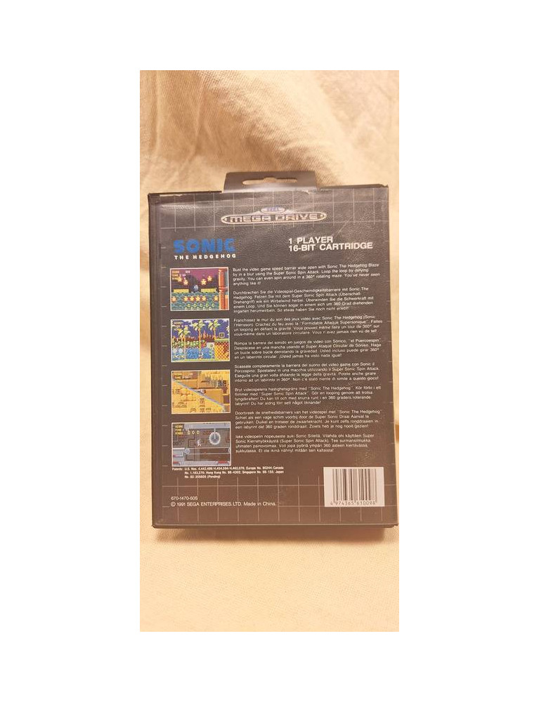 Jeu Sega Mega Drive Sonic The Hedgehog Cartouche